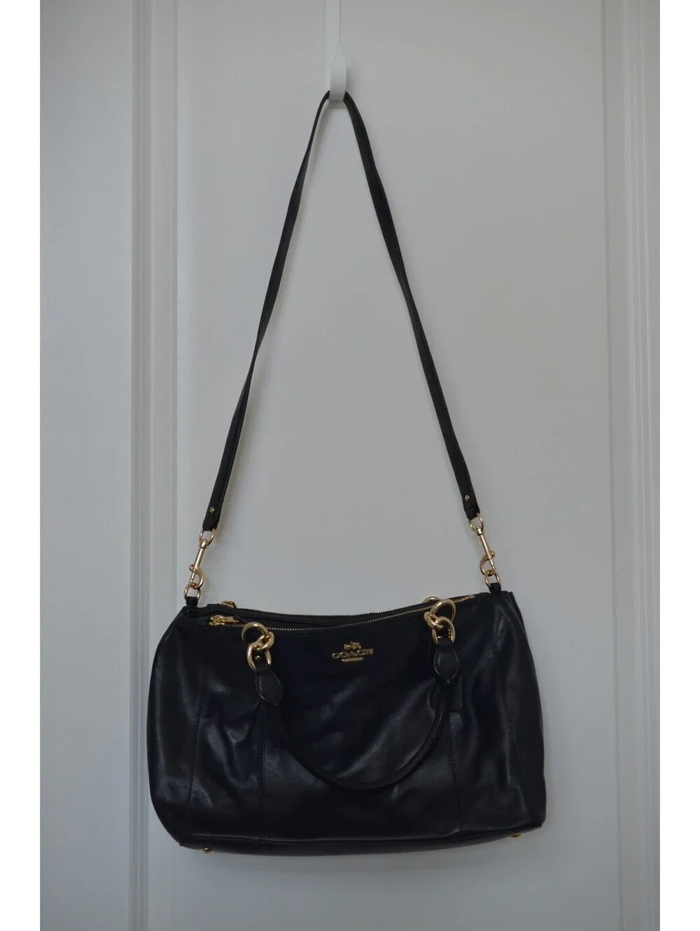 Coach Kristin Navy Leather Triple Zip Satchel Shoulder Bag Gold Hardware